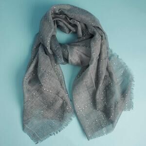 Tilo Scarf Twilight Gray with Silver Sequins Hand Dyed Eyelash Fringe